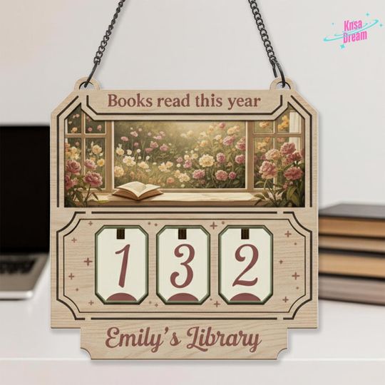 Discover Cottagecore Reading Tracker, Personalized Wooden Library Sign, Books Read Counter For Shelf, Gift For Bookworm Bibliophile, Book Nook Decor