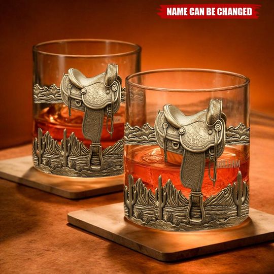 Discover Horseshoe And Saddle - Personalized Horse Whiskey Glas