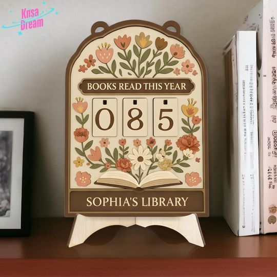 Discover Custom Library Sign Book Tracker Display, Vintage Cottagecore Floral Reading Goal Decor, Yearly Books Read Meter, Aesthetic Bookworm Gift
