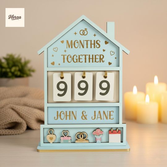 Discover PERSONALIZABLE Months Together Counter CUSTOMIZABLE Couple Anniversary Tracker, Wooden Love Calendar Decor, Romantic Engagement Wedding Gift