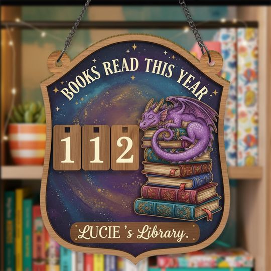 Discover Fantasy Book Tracker Sign, Dragon Reading Tracker, Personalized Books Read This Year Wooden Sign, Gift for Book Lover, Librarian Gift