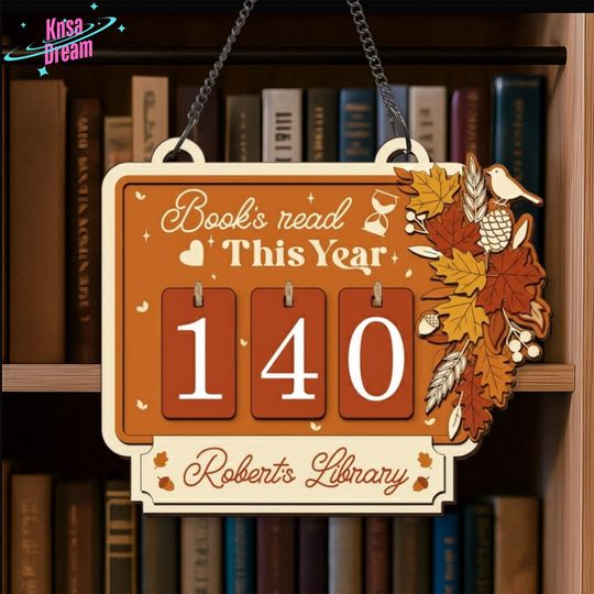 Discover Autumn Leaves Books Read Tracker Sign - Personalized Reading Habit Display, Cute Seasonal Decor, Custom Library Plaque, Unique Gift for Fall