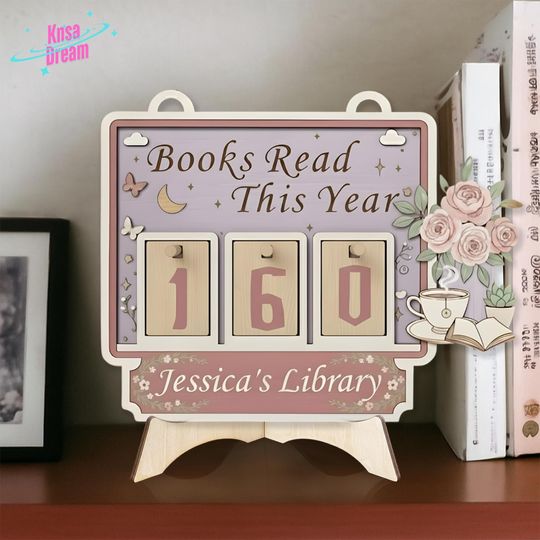 Discover Custom Pastel Bookworm Gift - Wooden Reading Goal Tracker, Books Read This Year Plaque, Cute Cottagecore Library Nook Decor