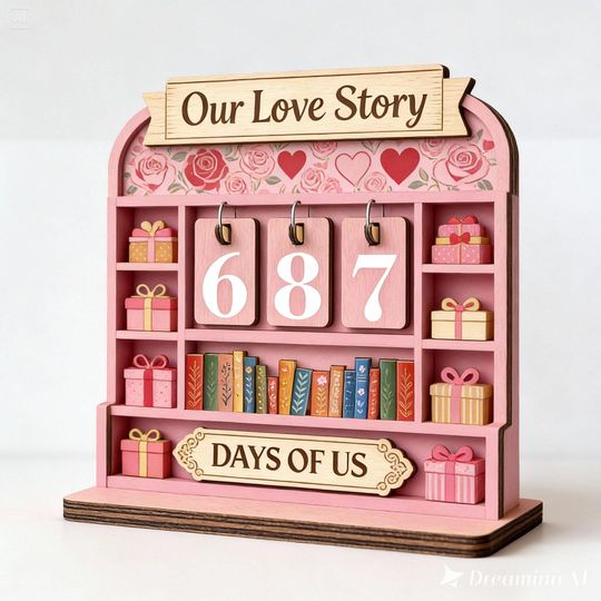 Discover Personalized Wooden Days Together Reading Book Tracker Valentine Day Anniversary Romantic Decor