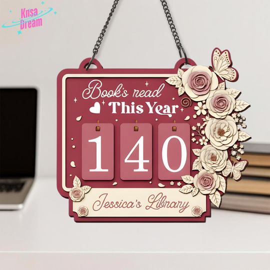 Discover Burgundy Floral Books Read Display - Personalized Reading Habit Tracker, Cute Shelf Decor, Custom Library Sign, Unique Rose Gift for Reader