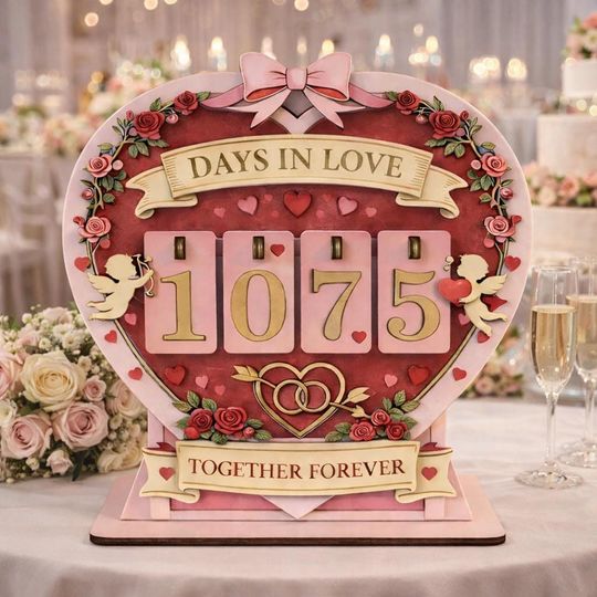 Discover Days in Love Wooden Counter  Personalized Anniversary Gift for Couples, Wedding Decor, Love Day Tracker, Relationship Gift Home Decor