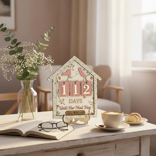 Discover Personalized Countdown Calendar - Days Until Our Next Hug - Custom Couple Gift with Names-Floral Design - Wedding or Anniversary Keepsake