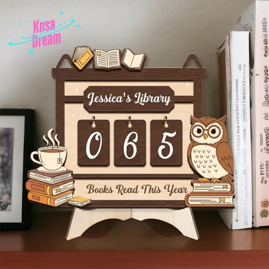 Discover Unique Personalized Owl Reading Meter - Wooden Book Counter Plaque, Custom Library Shelf Decor, Perfect Gift for Teacher or Any Avid Reader