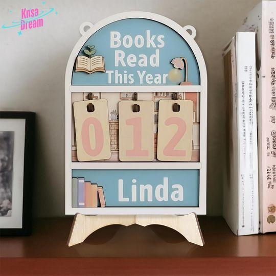 Discover Custom Bookworm Gift - Wooden Reading Goal Tracker for Books Read This Year, Cute Library Shelf Decor, Reader's Nook Display