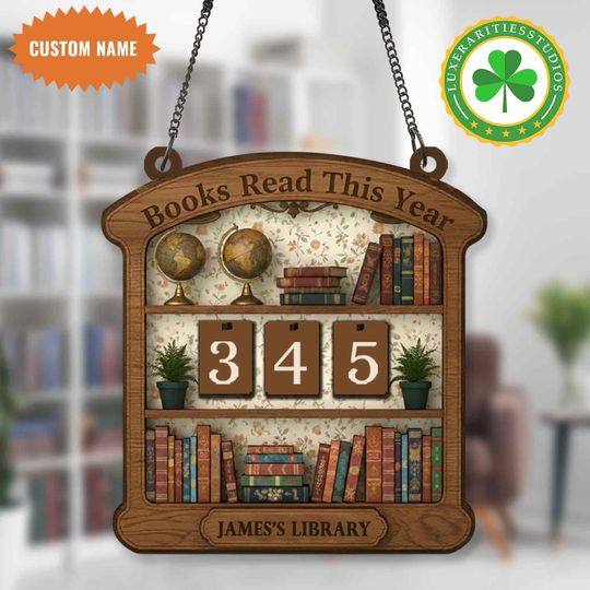Discover Personalized Vintage Book Tracker Sign, Books Read This Year Flip Counter, Bookshelf Reading Tracker Sign, Reading Lover Gift, Library Decor