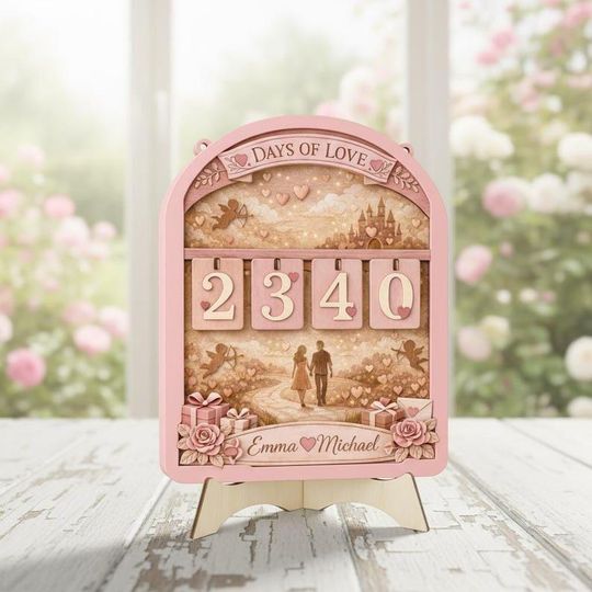 Discover Personalized Days of Love Wooden Countdown Sign, Valentine Love Tracker with Hanging Numbers, Custom Couple Name Wall Decor