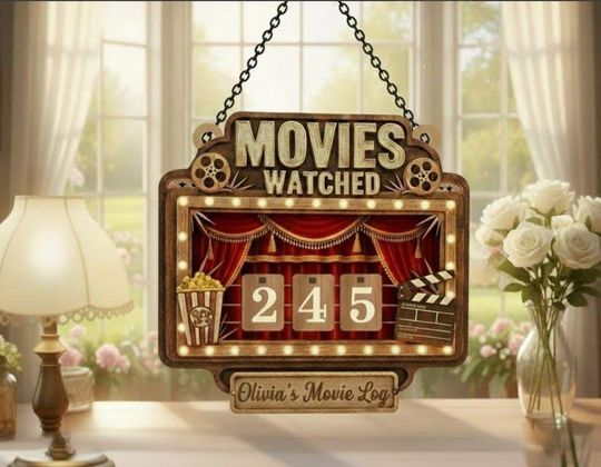 Discover Personalized Movie Tracker Sign, Custom Movie Theater Marquee Decor, Film Goal Counter, Gift for Movie Lovers, Olivia's Movie Log Sign