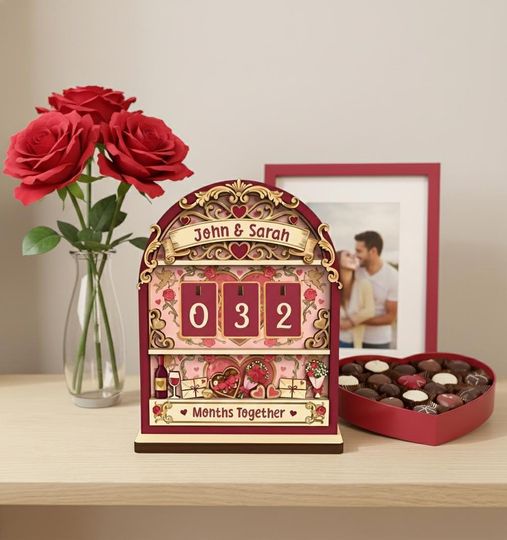 Discover Personalized Vintage Love Story Tracker, Couple Anniversary Gift, Valentines Day Gift, Custom Relationship Counter, Romantic,Months Together