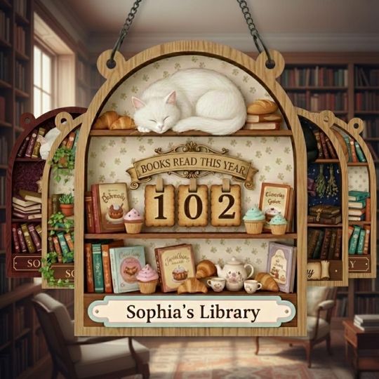 Discover Personalized Book Tracker, Cozy Bakery Cafe Decor, Books Read This Year Counter, White Cat Pastry Sign, Reading Lover Gift