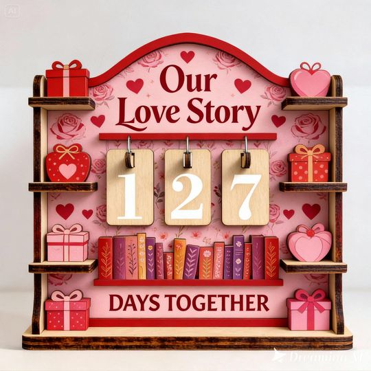 Discover Custom Book Tracker Days Together Wooden Love Decor Reading Counter Valentine Day Anniversary