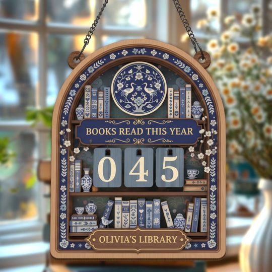 Discover Chinoiserie Books Read Tracker Sign, Custom Reading Log Decor, Personalized Book Counter, Elegant Blue Library Sign, Reader Gift