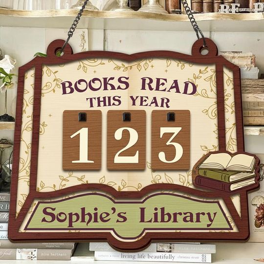 Discover Personalized Book Reading Tracker Sign, Vintage Wooden Books Read This Year Library Sign, Custom Name Book Lover Gift, Home Library Decor