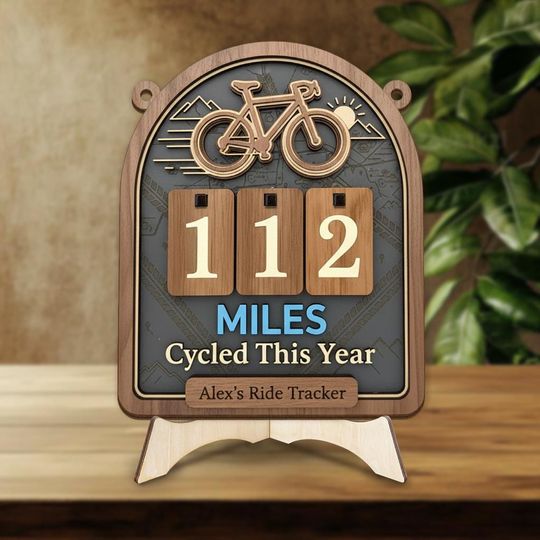 Discover Miles Cycled This Year Tracker Sign, Custom Miles Ridden Board, Personalized Biker Gift, Yearly Ride Tracker for Cyclists and Fitness Lovers