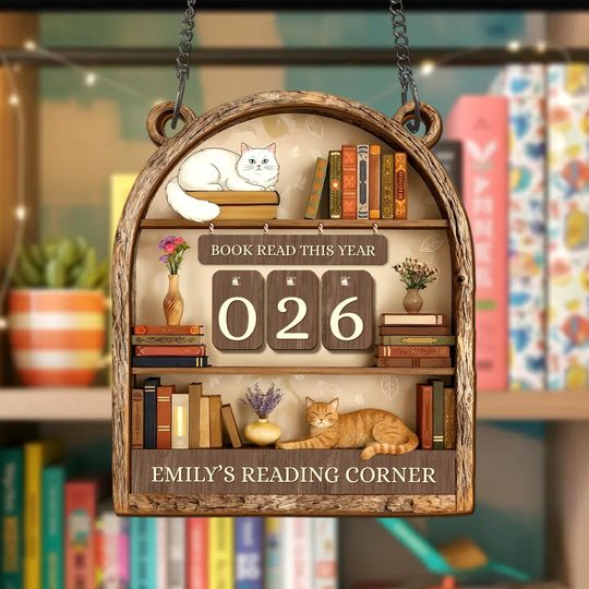 Discover Personalized Books Read Tracker Sign, Custom Books Read This Year Counter, Bookish Home Decor Gift for Readers & Book Lovers with Cat