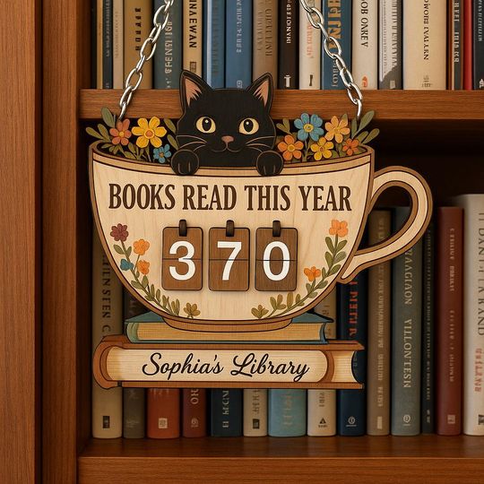 Discover Personalized Books Read Tracker Sign, Cat Lover Reading Counter, Personalized Wooden Library Sign, Cute Book Lover Gift for Reader