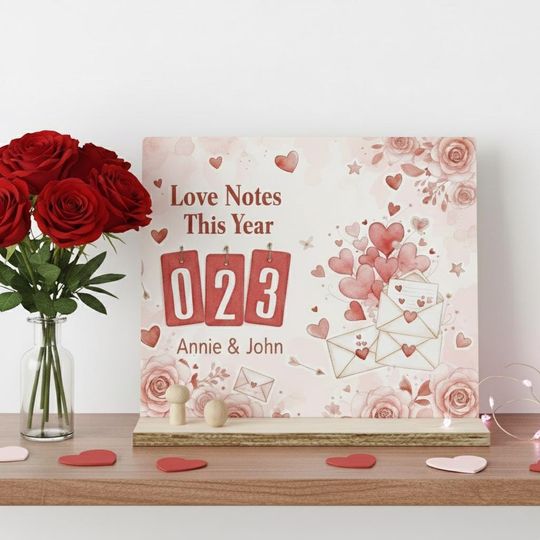 Discover Love Notes Tracker Sign, Personalized Couple Valentine Gift, Romantic Love Letters Counter, Anniversary Gift for Couples, Valentine Gift