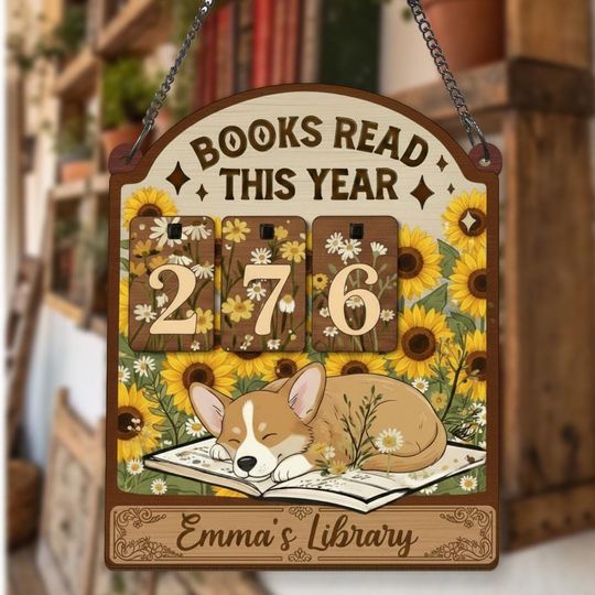 Discover Personalized Corgi Book Tracker Sign, Books Read This Year Sign, Reading Tracker, Custom Library Sign, Book Lover Gift, Library Decoration