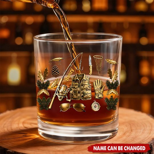 Discover Love Fishing - Personalized Fishing Whiskey Glass