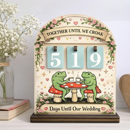 Frog Wedding Countdown Sign  Couple Day Counter  Funny Valentine's Day Decor  Engagement Gift