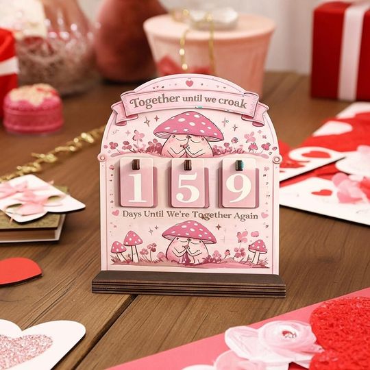 Discover Couple Frog Wedding Countdown Wooden Sign  Couple Day Counter  Funny Valentine's Day Decor  Engagement Gift