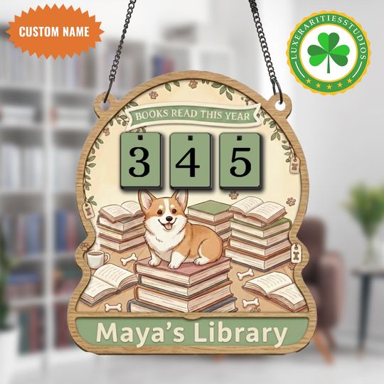 Discover Personalized Corgi Book Tracker Sign, Books Read This Year Flip Counter, Gift For Pet Lover, Librarian Gift, Wooden Reading Counter