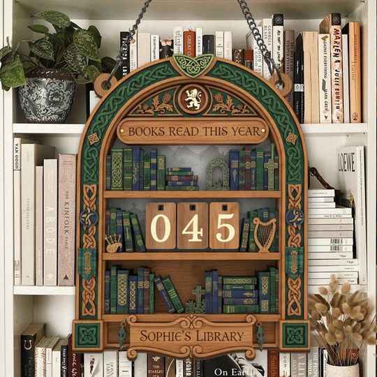 Discover Celtic Books Read Tracker Sign, Custom Reading Log Decor, Personalized Book Counter, Irish Library Bookshelf Sign, Reader Gift