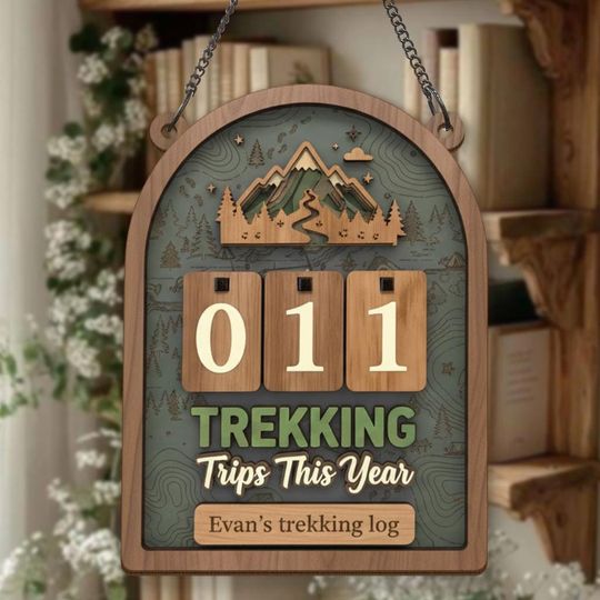 Discover Trekking Trips Tracker Sign, Custom Hiking Log Board, Mountain Adventure Trip Count Display, Personalized Outdoor Hiker Gift