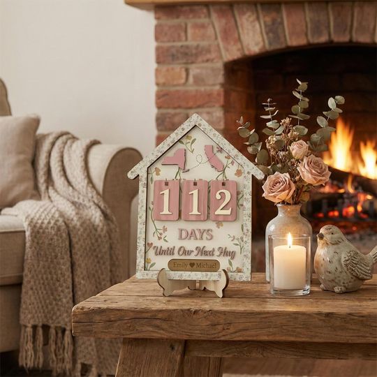 Discover Personalized Countdown Calendar - Days Until Our Next Hug - Custom Couple Gift with Names-Floral Design - Wedding or Anniversary Keepsake