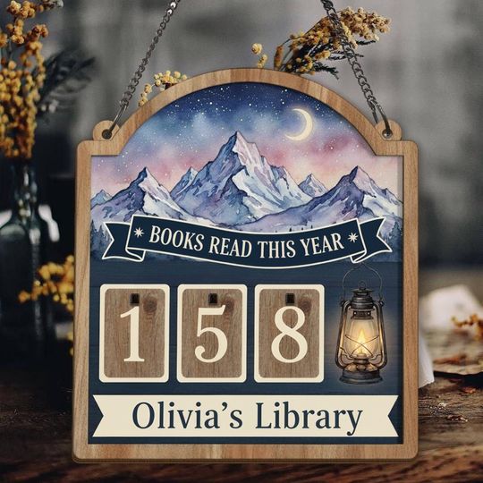 Discover Personalized Mountain Book Tracker Sign, Personalized Reading Tracker, Book Lover Gift, Rustic Library Decor, Custom Name Book Tracker Sign