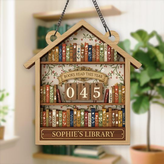 Discover Personalized  Books read tracker wooden sign, bookshelf reading tracker, book count decor, floral library sign, custom reader gift