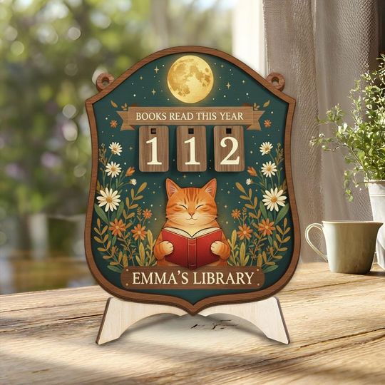 Discover Personalized Cat Reading Tracker, Custom Books Read Sign, Book Lover Library Decor, Cute Cat Reading Gift for Readers