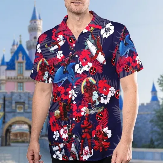 Discover Deadpool Floral 3D All Over Printed Hawaiian Shirt, Deadpool Superhero Button Up