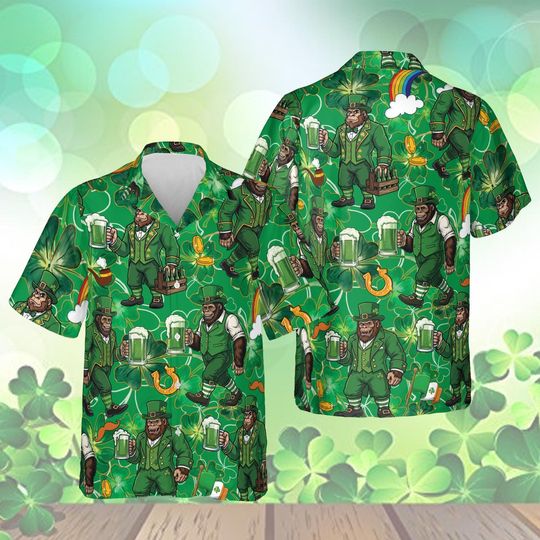 Discover St. Patricks Day Hawaiian Shirt Irish Sasquatch Shamrock Drinking Team Gift
