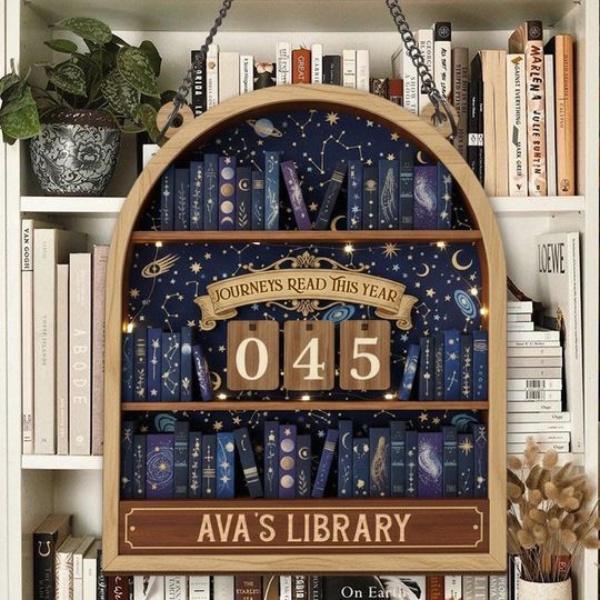 Personalized Journey Book Tracker, Celestial Reading Tracker Sign, Book Lovers Gift, Custom Library Decor, Starry Book Shelf Sign