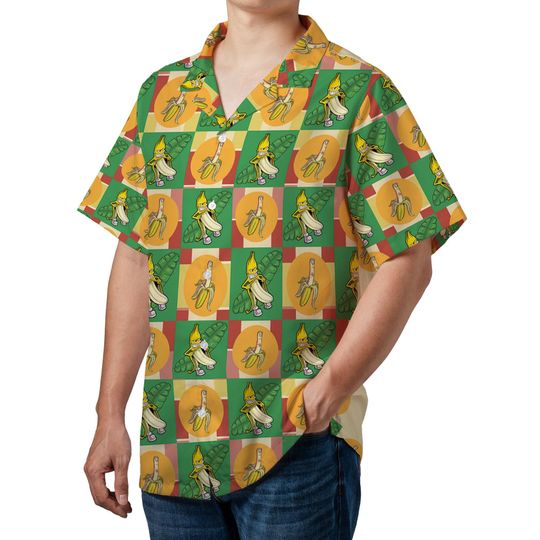Discover Funny Banana Hawaiian Shirt with Fruit Print, Retro Checkerboard Aloha Button Down, Unisex Summer Vacation Top