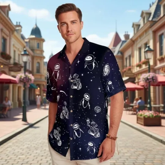 Discover Disney Wall-e And Eve In Space Hawaiian T-shirt