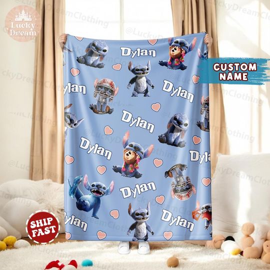 Discover Custom Name Blanket, Stitch Live Action Blanket, Birthday Gift, Christmas Gift, Disney Trip Blanket, Lilo Stitch Gifts For Kids Blanket