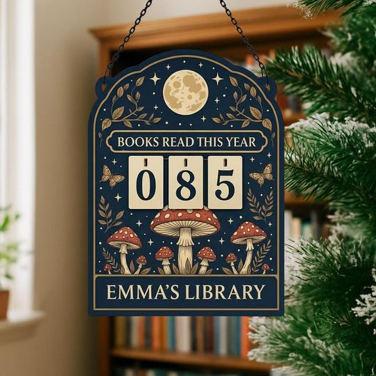 Discover Custom Books Read Tracker, Moon and Mushrooms, Dark Academia Nook Decor, Wooden Reading Counter, Magical Bookworm Gift, Vintage Library Sign