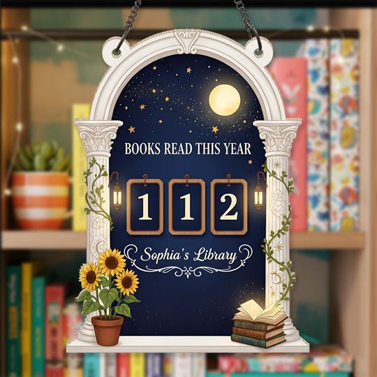 Discover Moonlight Reading Tracker Sign, Personalized Books Read This Year Sign, Custom Name Library Decor, Book Lover Gift for Readers