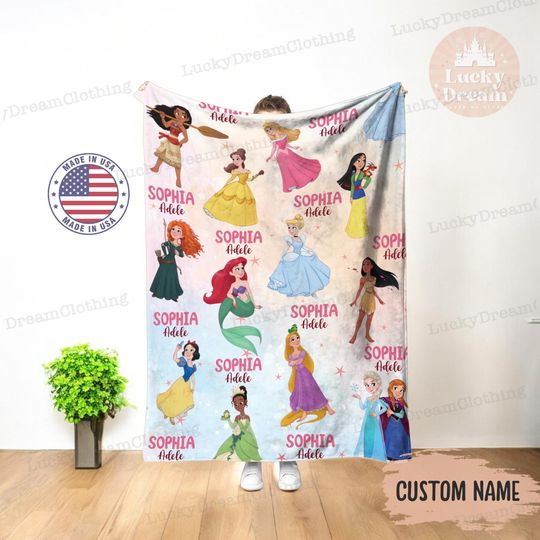 Discover Personalized Princess Blanket, Disney Princess Blanket Styles, Gift for Daughter, Birthday Gift Idea, Chibi Princess Blanket, Gift for Mom