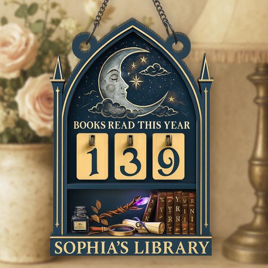 Moon Book Tracker Sign, Books Read This Year Counter, Personalized Reading Tracker, Custom Library Decor for Book Lovers