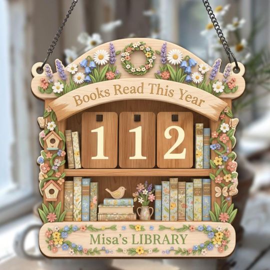 Discover Spring Floral Reading Tracker Sign, Book Count Display, Custom Library Dcor, Personalized Bookshelf Sign, Flower Cottage Reader Gift