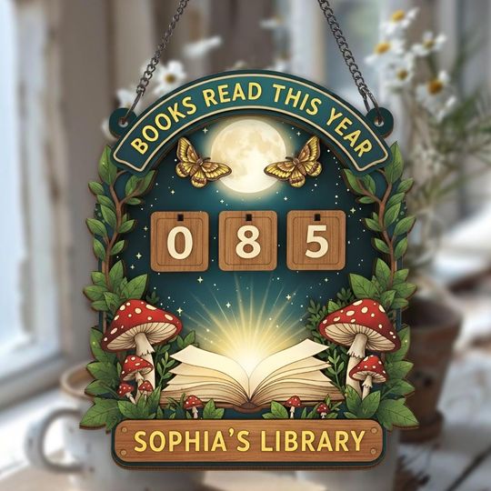Whimsical Book Tracker Sign, Books Read This Year Counter, Personalized Reading Tracker Gift for Book Lover or Library