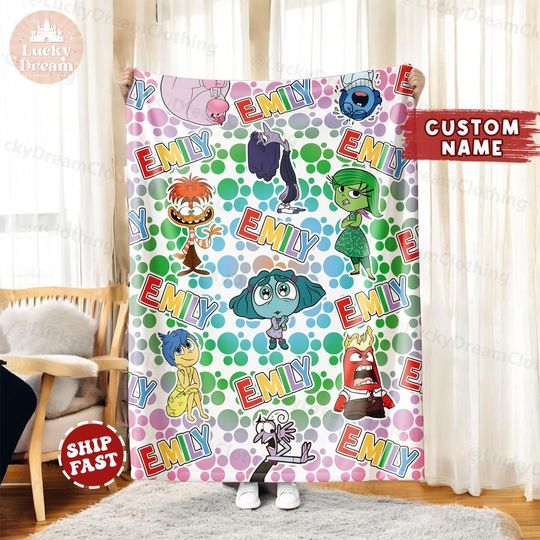 Discover Custom Name Inside Out Blanket Blanket,  Pixar Inside Out, Disneyland Inside Out Blanket, Birthday Gift For Boy and Girl, Home Decor