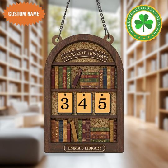 Custom Name Vintage Book Tracker Sign, Books Read This Year Flip Counter, Gift For Book Lover, Wooden Reading Goal Board